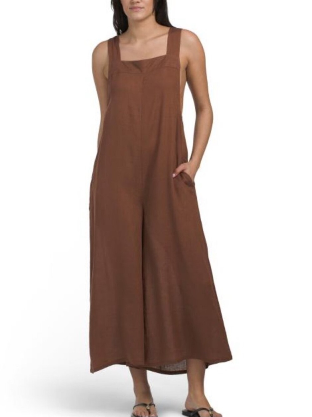 Haute Hippie Linen-Blend Sleeveless Wide Leg Jumpsuit in Brown Size M